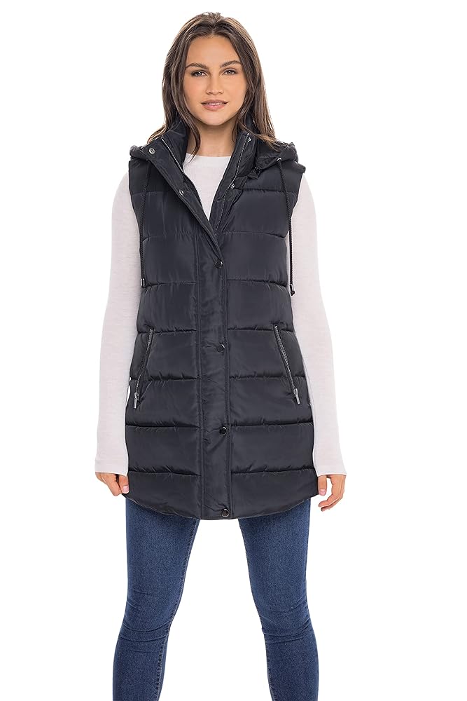 Sebby S.E.B Women's Long Puffer Vest, Quilted Faux Down